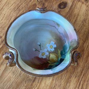 Vintage Morimura M Nippon Hand Painted Bowl Handles Beaded Moriage Floral